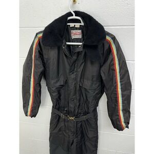 Walls Blizzard Pruf Hooded Snow Snowmobile Ski Suit Black & Rainbow Men's Medium
